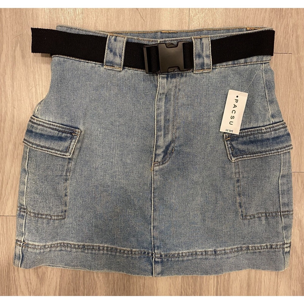 Pacsun Women Denim Skirt Size 27 New NWT $47 Belted Blue